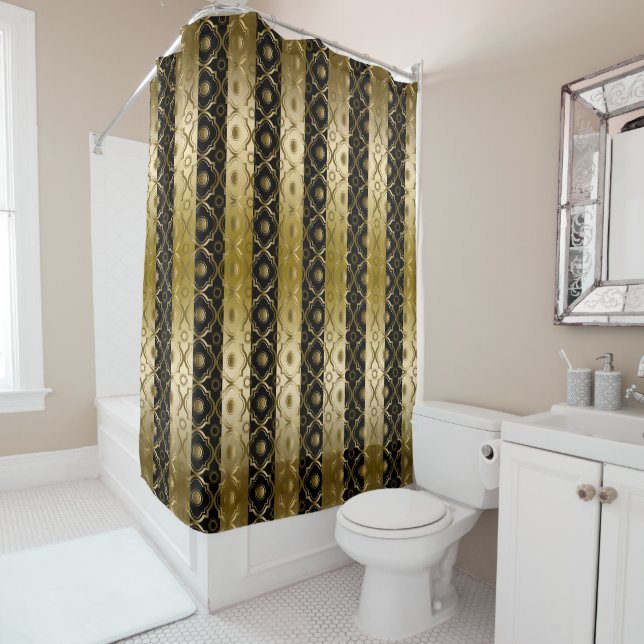 Black And Gold Stripes And Quatrefoil Geometric (In Situ)