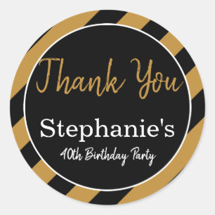 Black and Gold Stripes with White Birthday Party Classic Round Sticker