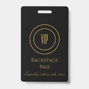 Black and Gold Stylish VIP Access Backstage Pass  Badge