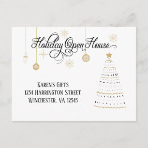 Black and Gold Stylized Holiday Open House   Postcard