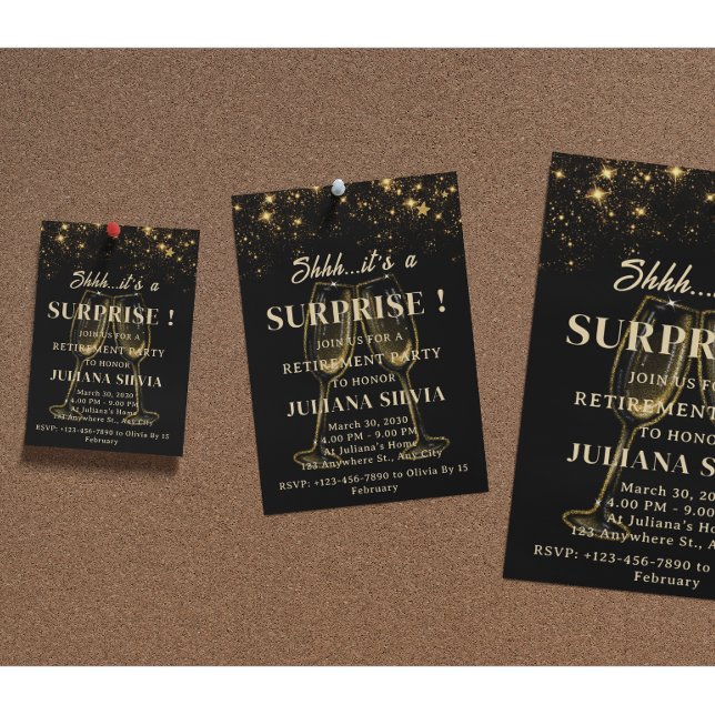 Black and Gold Surprise Retirement Party  Flyer (Creator Uploaded)