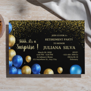 Black and Gold Surprise Retirement Party  Invitation