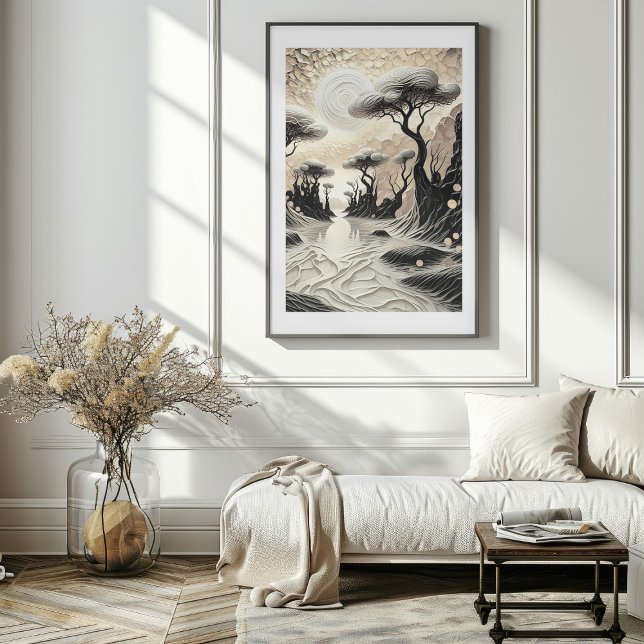 Black and Gold Surreal Landscape Art Poster  (Black and Gold Surreal Landscape Art Poster Mockup 1)
