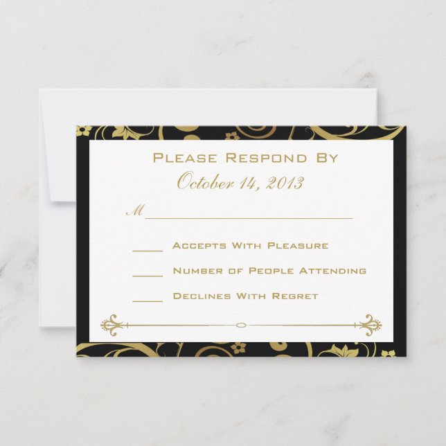 Black and Gold Swirl Reply Card (Front)