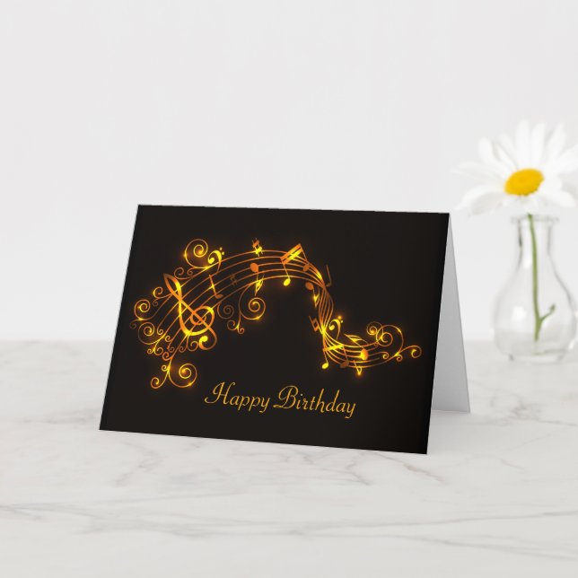 Black and Gold Swirling Musical Notes Birthday (Small Plant)