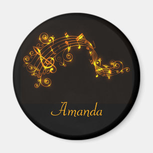 Black and Gold Swirling Musical Notes Magnet