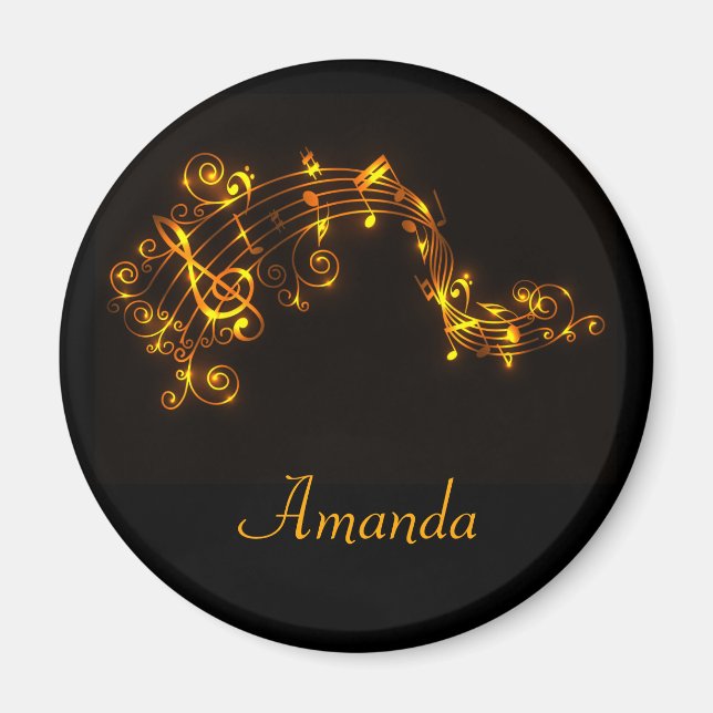 Black and Gold Swirling Musical Notes Magnet (Front)
