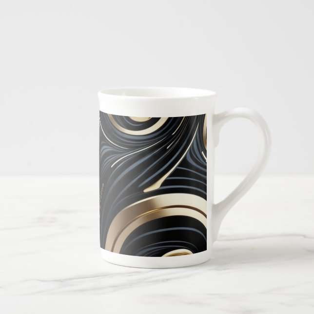 black and gold swirls bone china mug (Right)