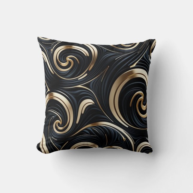 black and gold swirls throw pillow (Front)