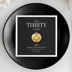 Black and Gold Talk Thirty to Me 30th Birthday Napkin