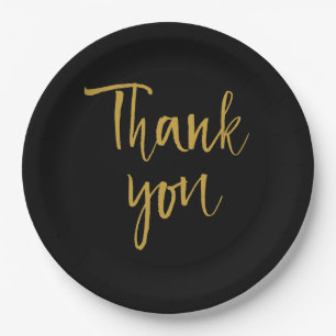 Black and Gold Thank You Paper Plate