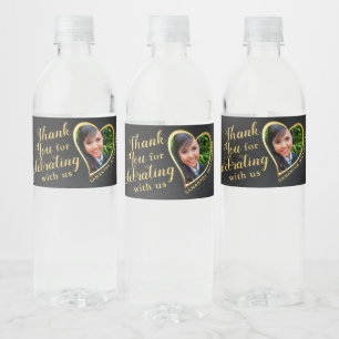 Black and Gold Thank You Photo 2024 Graduation Water Bottle Label