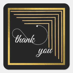 Black and Gold Thank You Square Sticker