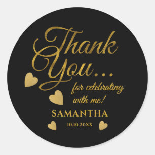 Black And Gold Thank You Typography Party Favour   Classic Round Sticker