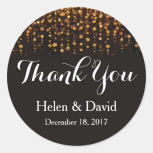 Black and Gold Thank You Wedding Favour Stickers