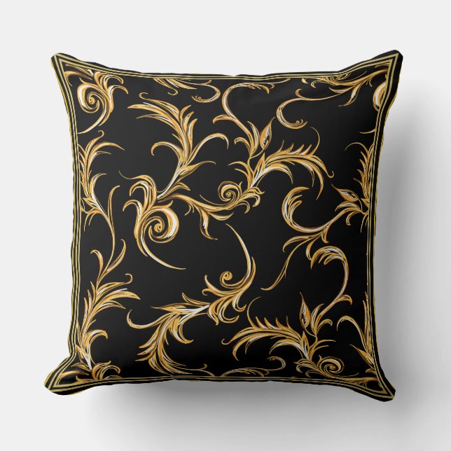 Black and Gold Throw Pillow (Front)