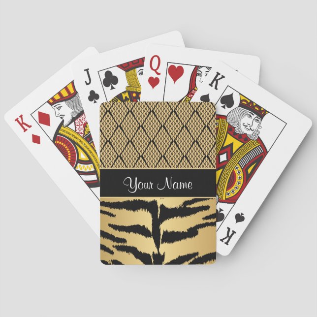 Black and Gold Tiger Animal Pattern Playing Cards (Back)