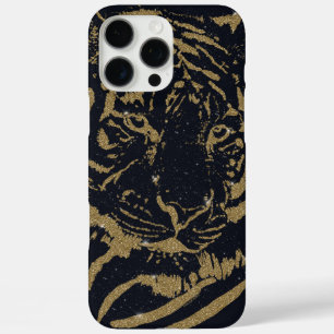 Black and Gold Tiger Artwork Luxury Glitter Style iPhone 16 Pro Max Case