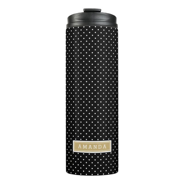 Black and Gold Tiny Dots Monogram Thermal Tumbler (Front)