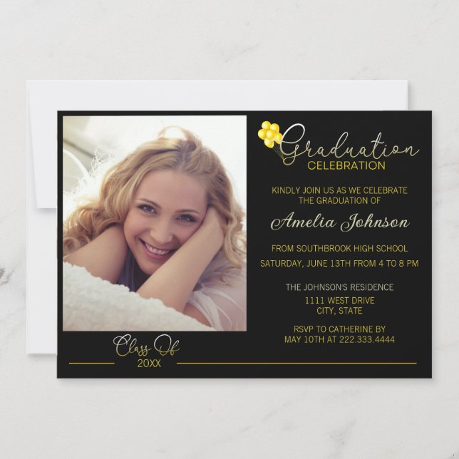 Black and Gold Toned Photo Graduation Invitation (Front)