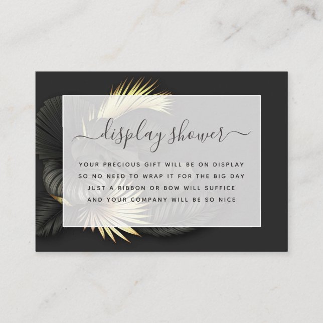 Black and Gold Tropical Bridal Shower Display Enclosure Card (Front)