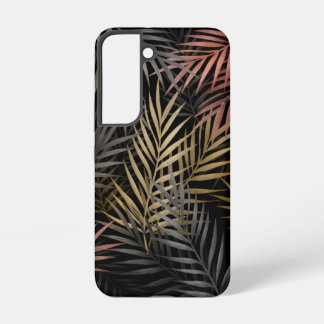 Black and gold tropical flowers and leaves Pattern Samsung Galaxy Case