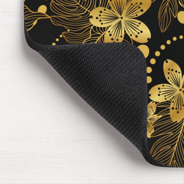 Black and gold tropical flowers & leaves pattern mouse pad (Corner)
