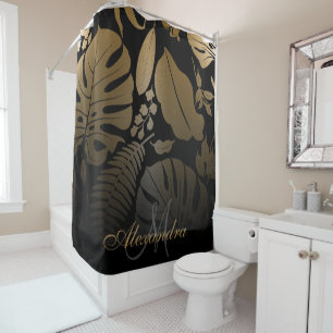 Black and Gold Tropical Leaves