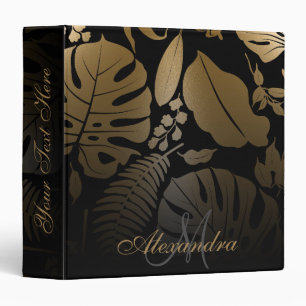 Black and Gold Tropical Leaves Binder