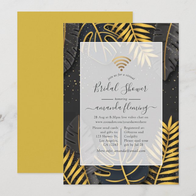 Black and Gold Tropical Virtual Shower Invitation (Front/Back)