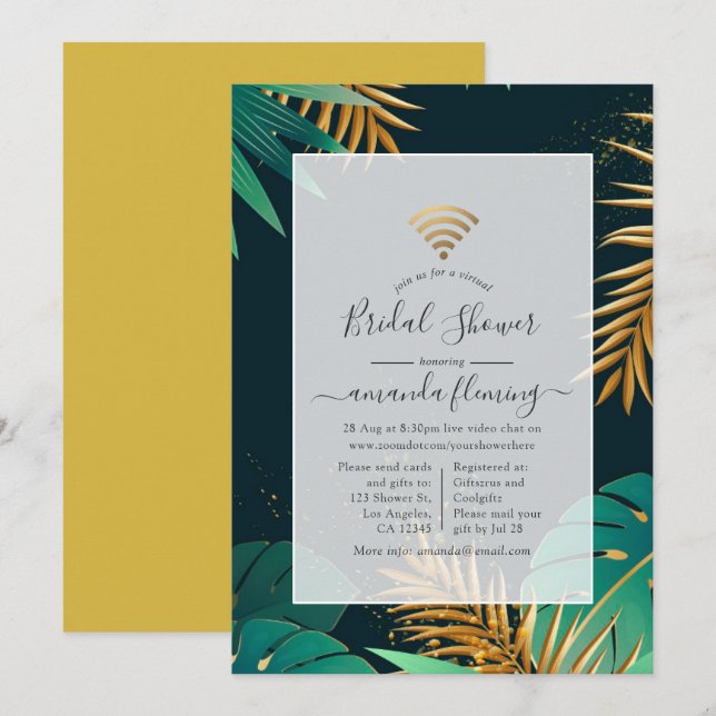 Black and Gold Tropical Virtual Shower Invitation (Front/Back)