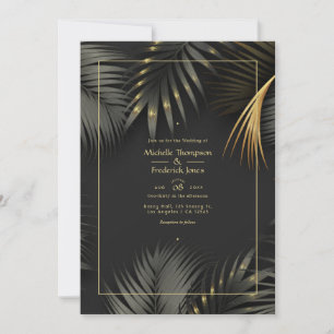 Black and Gold Tropical Wedding Invitation