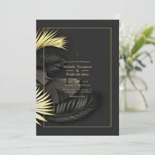 Black and Gold Tropical Wedding Invitation