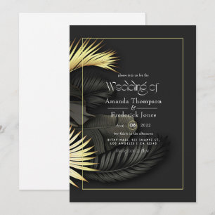 Black and Gold Tropical Wedding Invitation