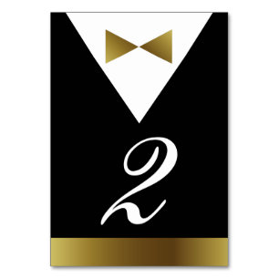 Black and Gold Tuxedo Table Numbers   Formal Party