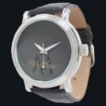 Black and Gold Typography Add Name & Monogram Mens Watch<br><div class="desc">Simple and elegant golden typography to personalize with your name and monogram.</div>