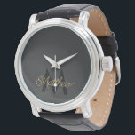 Black and Gold Typography Add Name & Monogram Mens Watch<br><div class="desc">Simple and elegant golden typography to personalize with your name and monogram.</div>