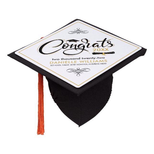 Black and gold Typography Congrats & Grad Hat (Angled)