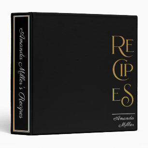 Black and Gold Unique Elegant Recipe Cookbook  Binder