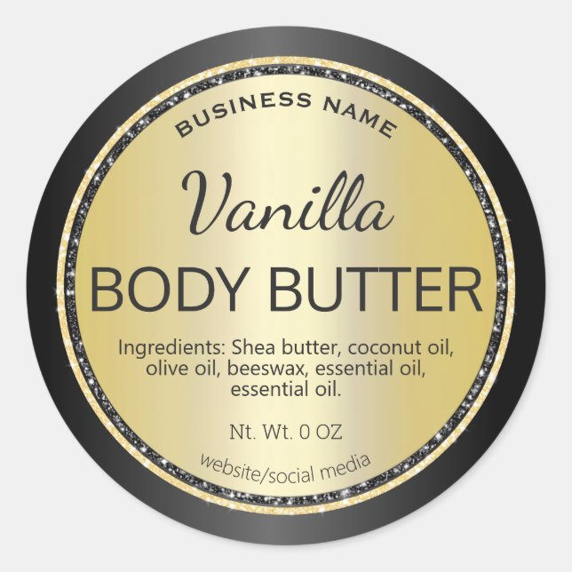 Black And Gold Vanilla Body Butter Product Labels (Front)