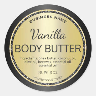 Black And Gold Vanilla Body Butter Product Labels