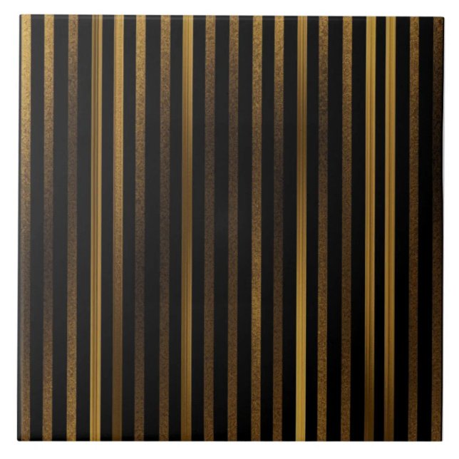 Black and Gold Vertical Stripe Pattern Tile (The complete printed tile design. Tiles sold individually.)