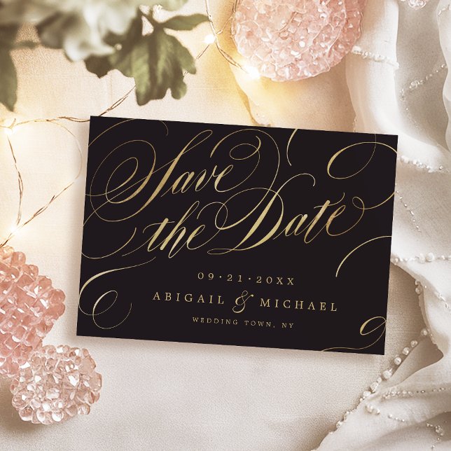 Black and gold vintage calligraphy save the date (Black and gold vintage calligraphy save the date)