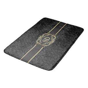 Black and gold vintage damask monogram template… bath mat