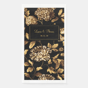 Black And Gold Vintage Floral Vine Wedding Napkin