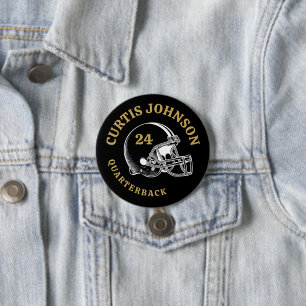 Black and Gold Vintage Football Helmet Custom Name 3 Inch Round Button