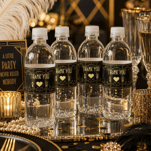 black and gold vintage great gatsby wedding water bottle label