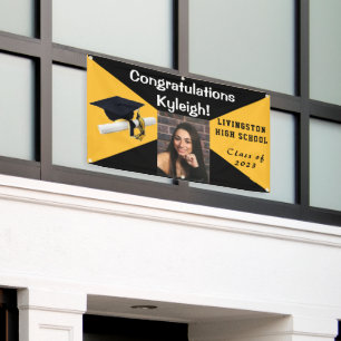 Black and Gold Vinyl Graduation Photo Banner