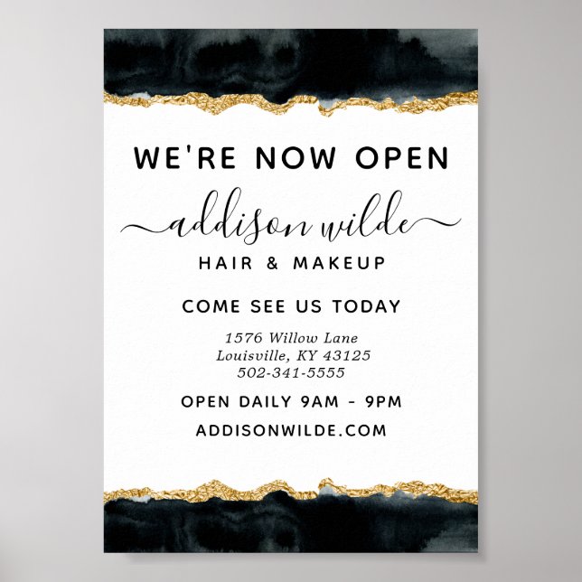 Black And Gold Watercolor Business Poster (Front)