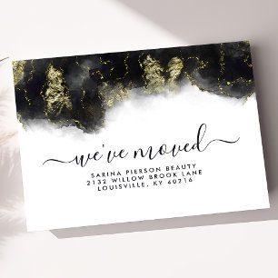 Black And Gold Watercolor Ink Moving Announcement Postcard